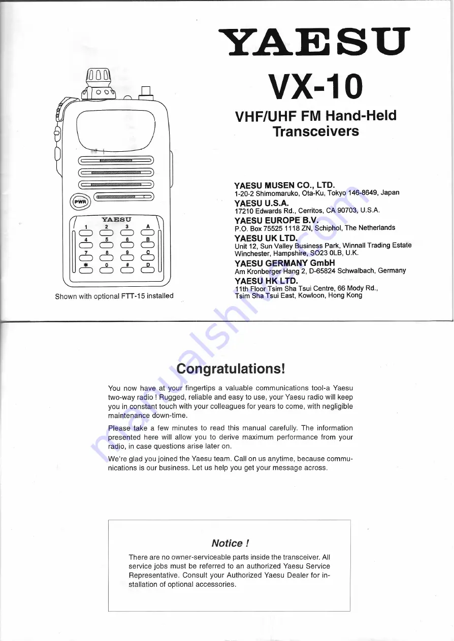 Yaesu VX-10 Manual Download Page 1