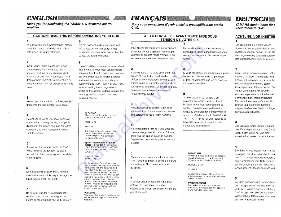 Yamaha Electone C-40 Owner'S Manual Download Page 4