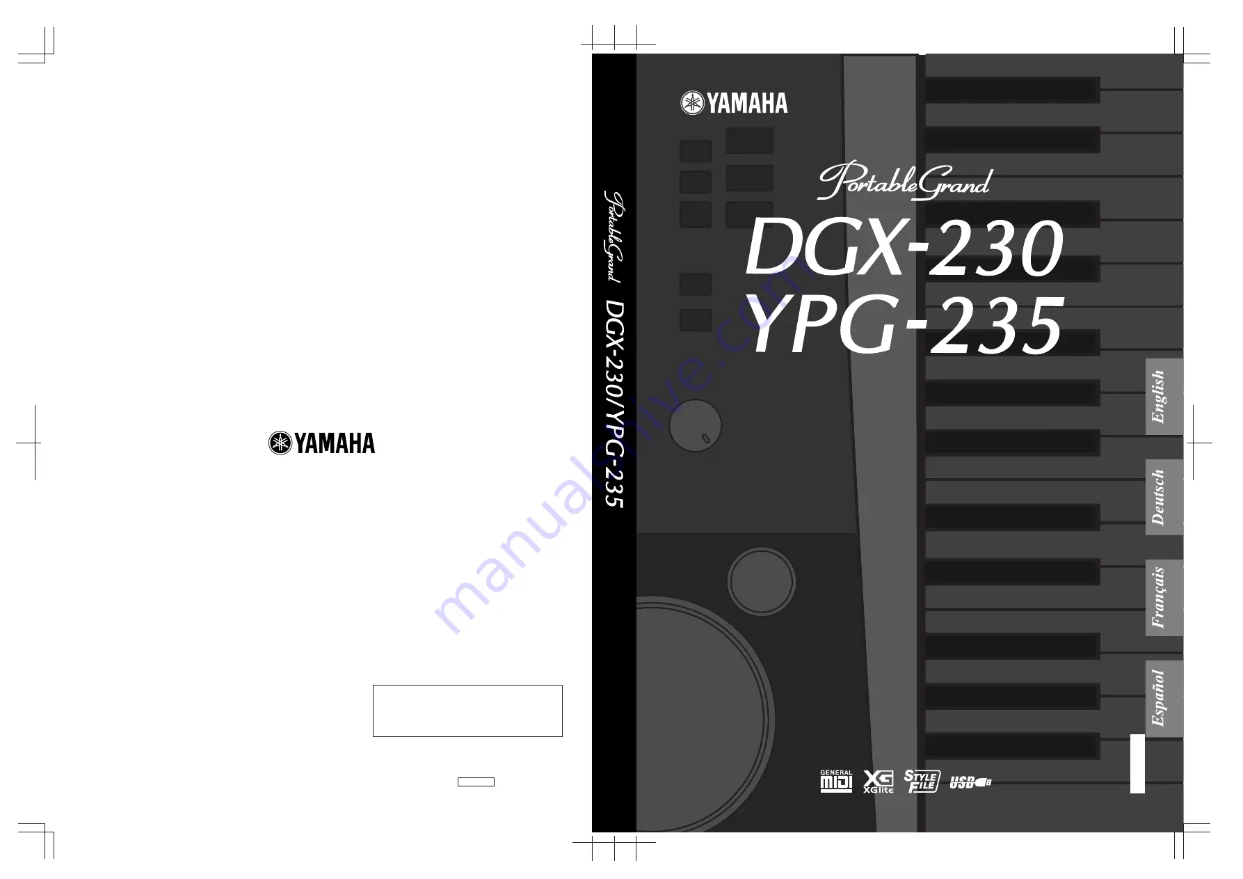 Yamaha Portable Grand DGX-230 Скачать руководство пользователя страница 1