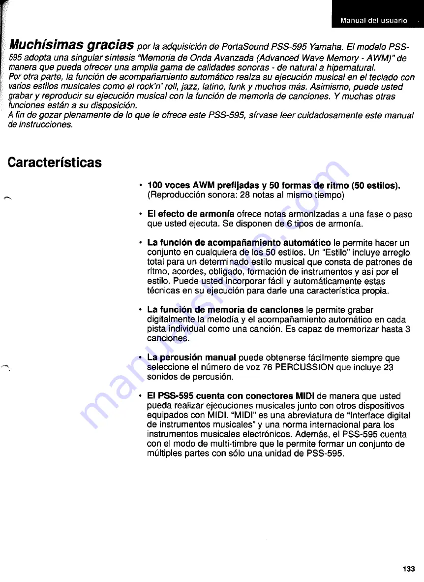 Yamaha PortaSound PSS-595 Manual Del Usuario Download Page 3