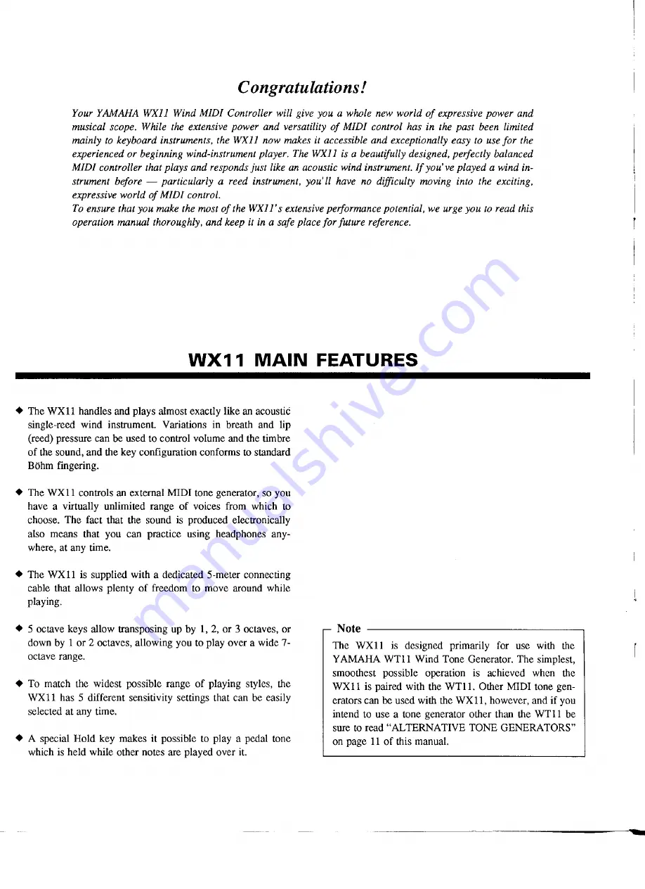 Yamaha WX-11 Operation Manual Download Page 2