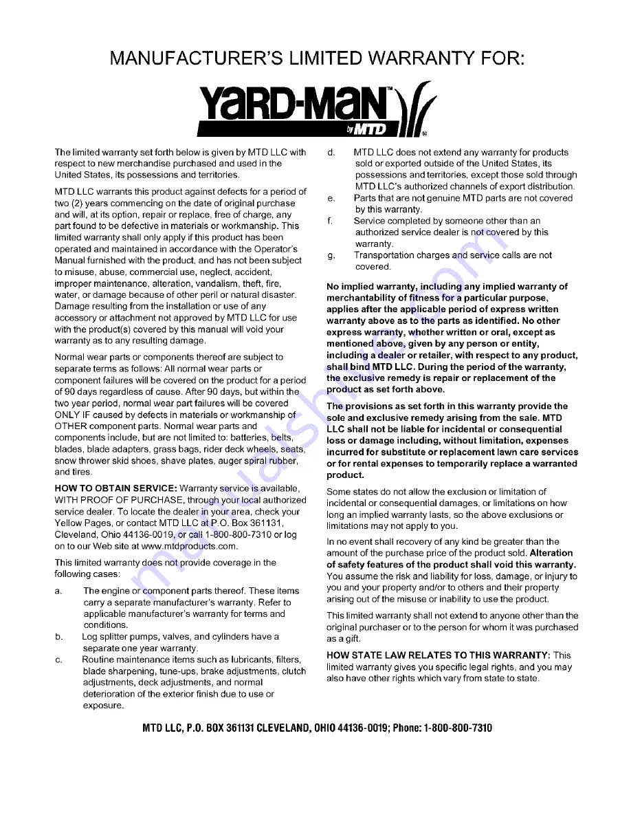 Yard-Man 445 Operator'S Manual Download Page 24