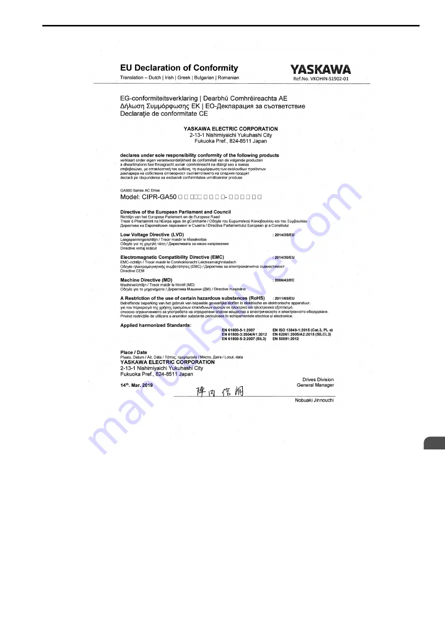 YASKAWA CIPR-GA50C series Technical Manual Download Page 157