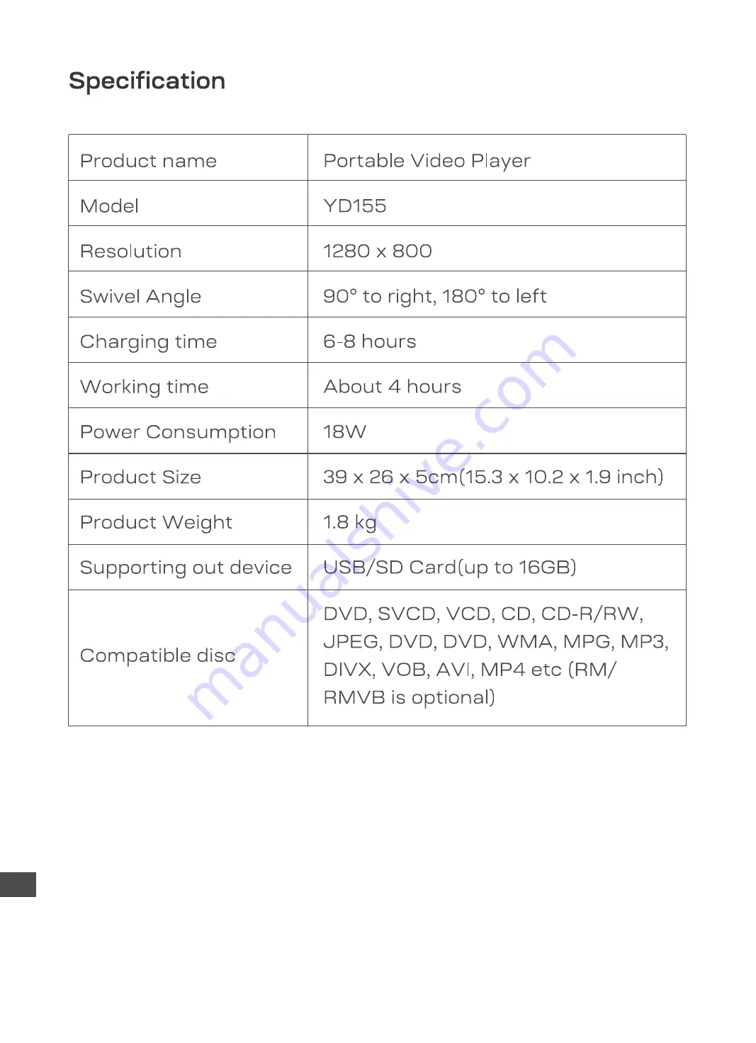 YOTON YD155 User Manual Download Page 9