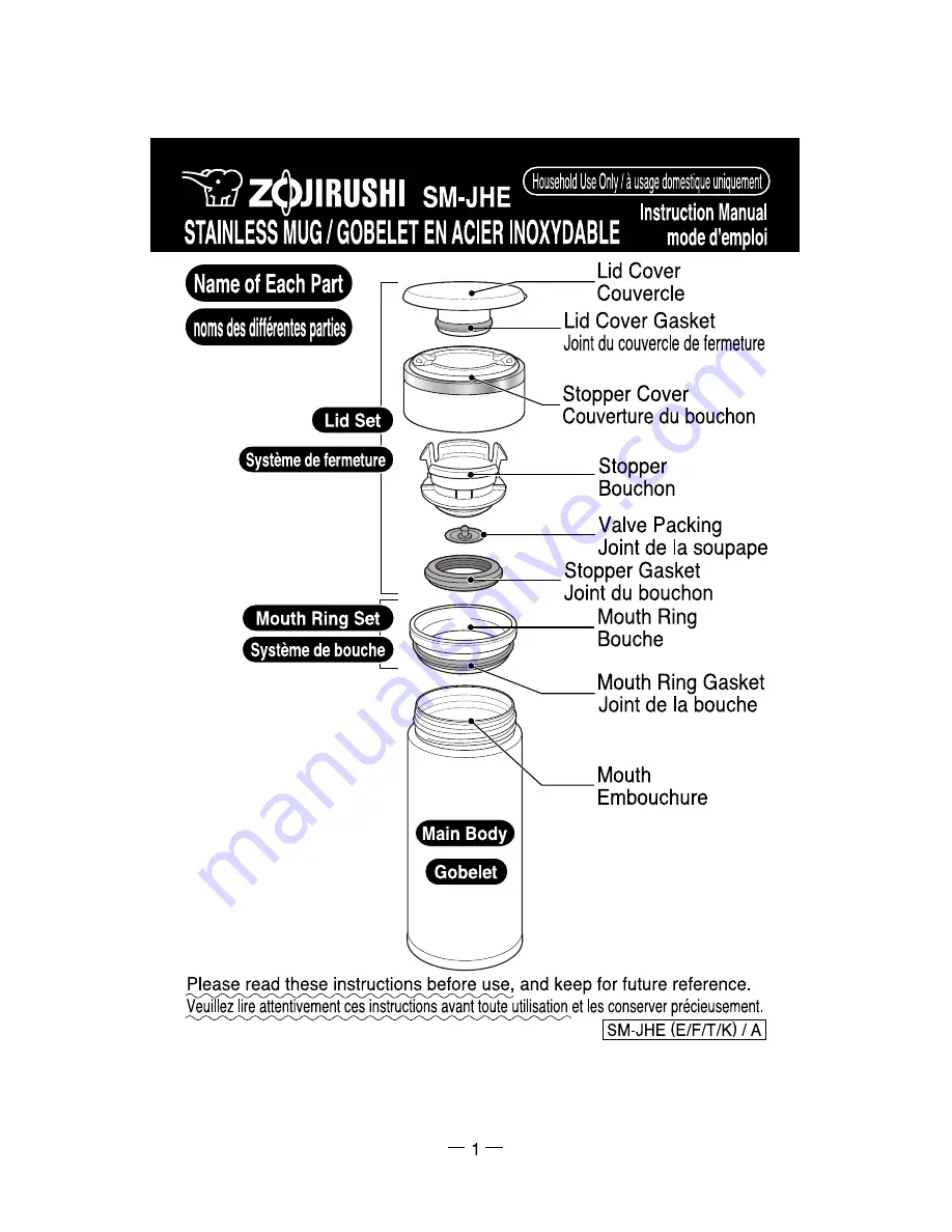 Zojirushi SM-JHE Скачать руководство пользователя страница 1